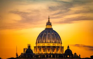St. Peter's Basilica, Vatican City, at sunset.   Shutterstock.