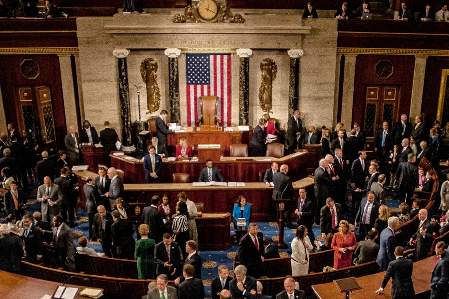 Members and guests on the floor of the House during a joint session of Congress. ?w=200&h=150
