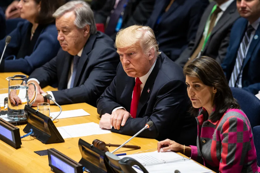 US President Donald Trump, Ambassador Nikki Haley at the United Nations, Sept. 2018. ?w=200&h=150