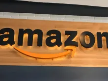 Close up of the Amazon sign. 