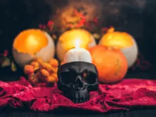 A ritual halloween witchcraft scene. 