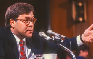 Trump nominee for Attorney General William Barr during confirmations hearing ahead of his first term in the role in 1991.   Rob Crandall / Shutterstock