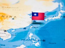 Flag on Taiwan on a world map. 