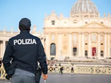 Police officer on duty at St Peter's square in Vatican City. 