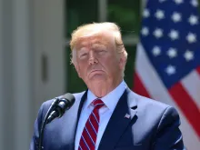 President Donald Trump during a press conference in the Rose Garden of the White House. 