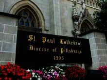 Sign outside Pittsburgh's Cathedral of St. Paul. 