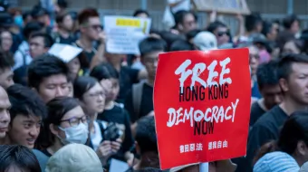 Protesters in Hong Kong march against the extradition bill in July 2019.