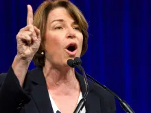 Presidential candidate Amy Klobuchar speaking at the Democratic National Convention summer session in San Francisco, California. 