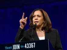 Kamala Harris speaking at the Democratic National Convention, Aug. 2019. 