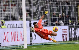 Gianluigi Buffon plays in goal for Juventus in the Coppa Italia on Feb. 13, 2020. Credit: sbonsi via Shutterstock.