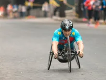 Alex Zanardi competes in the Rome Marathon with his handcycle April 2, 2017. 