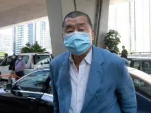 Jimmy Lai Chee Ying arrving at the West Kowloon Magistrates' Court, Hong Kong, Oct. 15, 2020.