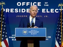 President-elect Joe Biden speaks Monday, Nov. 9, 2020, at The Queen theater in Wilmington, Del. 