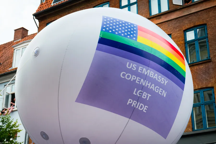 Group of the U.S. Embassy in Denmark holds a balloon with the American flag adapted to the LGBT flag at the Copenhagen Pride Parade on Aug. 15, 2015  Credit: Giorgio Caracciolo/Shutterstock?w=200&h=150