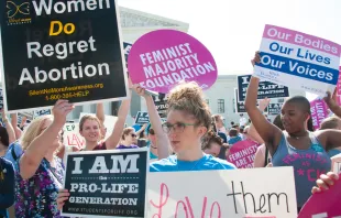Pro-life and pro-abortion demonstrators at the Supreme Court. Rena Schild/Shutterstock
