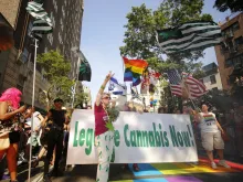 Demonstrators for the legalization of cannabis march in the New York Pride Parade, June 2016. 