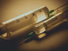 Two medical syringe close-up. 