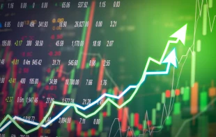 Stock market digital graph chart on LED display concept. Via Shutterstock