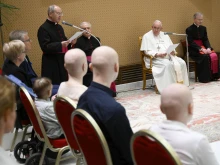 Pope Francis meets with young cancer patients from Poland at the Vatican on May 29, 2023.