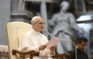 Pope Leo gives an address in St. Peter's Basilica. 2025. Credit: Vatican Media