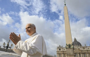 Pope Leo XIV claps with pilgrims during an audience for the Jubilee of Hope in St. Peter’s Square on Oct. 25, 2025. Credit: Vatican Media