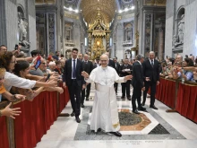Pope Leo greets crowds in St. Peter’s Basilica.