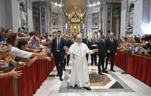 Pope Leo greets crowds in St. Peter’s Basilica. Credit: Vatican Media