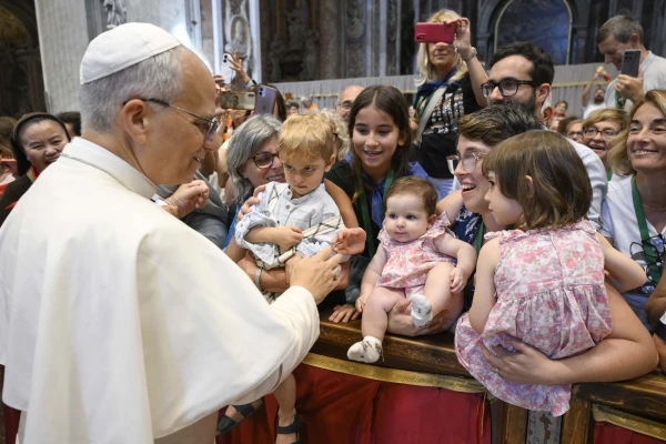 Pope Leo greets young children and families in St. Peter's Basilica Credit: Vatican Media