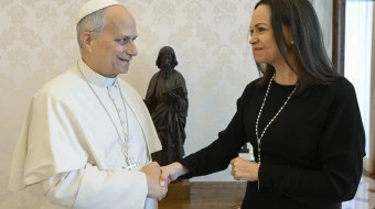 Pope Leo XIV meets Venezuelan opposition leader Maria Corina Machado at the Vatican on Jan. 12, 2026.