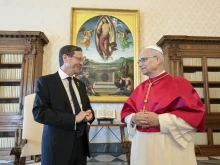 Pope Leo XIV meets with Israel President Isaac Herzog in a private audience at the Vatican on Sept. 4, 2025.