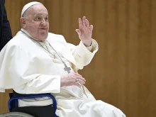 Pope Francis greets visitors at his general audience at the Vatican, Wednesday, Feb. 12, 2025.