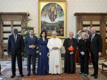 Pope Leo XIV meets with the committee that chooses recipients of the Zayed Award for Human Fraternity at the Vatican on Dec. 11, 2025.