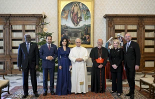 Pope Leo XIV meets with the committee that chooses recipients of the Zayed Award for Human Fraternity at the Vatican on Dec. 11, 2025. Credit: Vatican Media