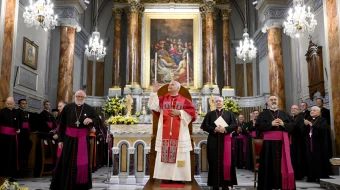 Pope Leo XIV addresses bishops, priests, religious, pastoral workers, and laypeople at the Cathedral of the Holy Spirit in Istanbul, Turkey, on Nov. 28, 2025.