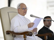Pope Leo XIV addresses pilgrims at his weekly general audience in St. Peter’s Square at the Vatican on Sept. 17, 2025.