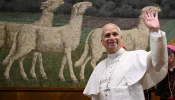 Pope Leo XIV waves to those gathered at the Pontifical Lateran University in Rome on Nov. 14, 2025.