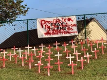Vandalism of a pro-life display outside St. Paul Catholic Church in Fenton, Missouri on Oct. 3, 2023.