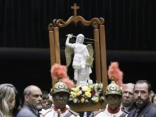 Statue of St. Michael the Archangel in Brazil’s Chamber of Deputies on Aug. 12, 2025.