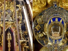 Gold reliquairies containing the chin and tongue of St. Anthony of Padua in the Basilica of St. Anthony of Padua in Italy.