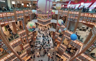 Library in Starfield Shopping Mall, Suwon, South Korea. Credit: Jpbarrass, CC BY-SA 4.0, via Wikimedia Commons