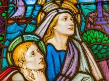 St. Augustine and St. Monica stained glass at St. Augustine Cathedral Catholic Church Basilica in Tucson, Arizona.