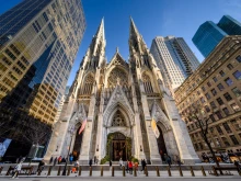 A view of St. Patrick’s Cathedral near Rockefeller Center in Manhattan on Feb. 2, 2023, in New York City. The cathedral was completed in 1878 the Gothic Revival style by architect James Renwick Jr.