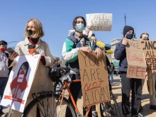 A demonstration in favor of student debt forgiveneness near Grand Army Plaza in Brooklyn, April 3, 2021.