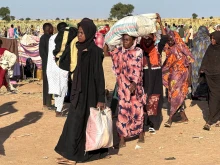 Displaced Sudanese who fled El-Fasher after the city fell to the Rapid Support Forces (RSF) arrive in the town of Tawila in war-torn Sudan’s western Darfur region on Oct. 28, 2025.