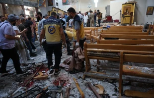 Two men attacked Mar Elias Church in Al-Duwaileh, in Damascus, Syria, killing 22 people and injuring 59 on June 22, 2025. Credit: Mohammed Al-Rifai/ACI MENA