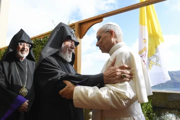 Pope Leo XIV meets with Catholicos Karekin II, the patriarch of the Armenian Apostolic Church, at Villa Barberini, the papal residence overlooking Lake Albano in Castel Gandolfo, Italy.