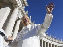 Pope Leo XIV waves from the popemobile during an audience in St. Peter’s Square on Oct. 4, 2025.