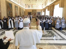Pope Leo XIV meets with representatives of several women’s religious orders in the Vatican’s Apostolic Palace on Sept. 22, 2025.