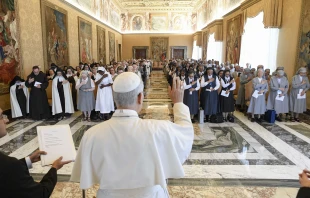 Pope Leo XIV meets with representatives of several women’s religious orders in the Vatican’s Apostolic Palace on Sept. 22, 2025. Credit: Vatican Media