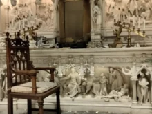 The altar of St. Augustine Catholic Church in Brooklyn, New York, was damaged by vandals in May 2022.